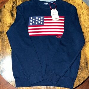 2 CHAPS pull over sweaters with American Flag/color: navy/sizes Large and 2XL